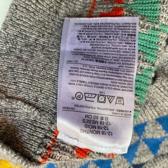 Baby Gap Toddler Gray Colorful Sweater | 12-18M - Picture 5 of 6